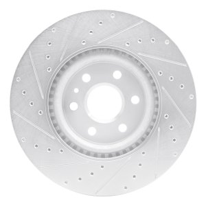 Cadillac SRX Brake Rotor (1) - Front Right - R1 Concepts - Drilled & Slotted - Silver - `10-`16